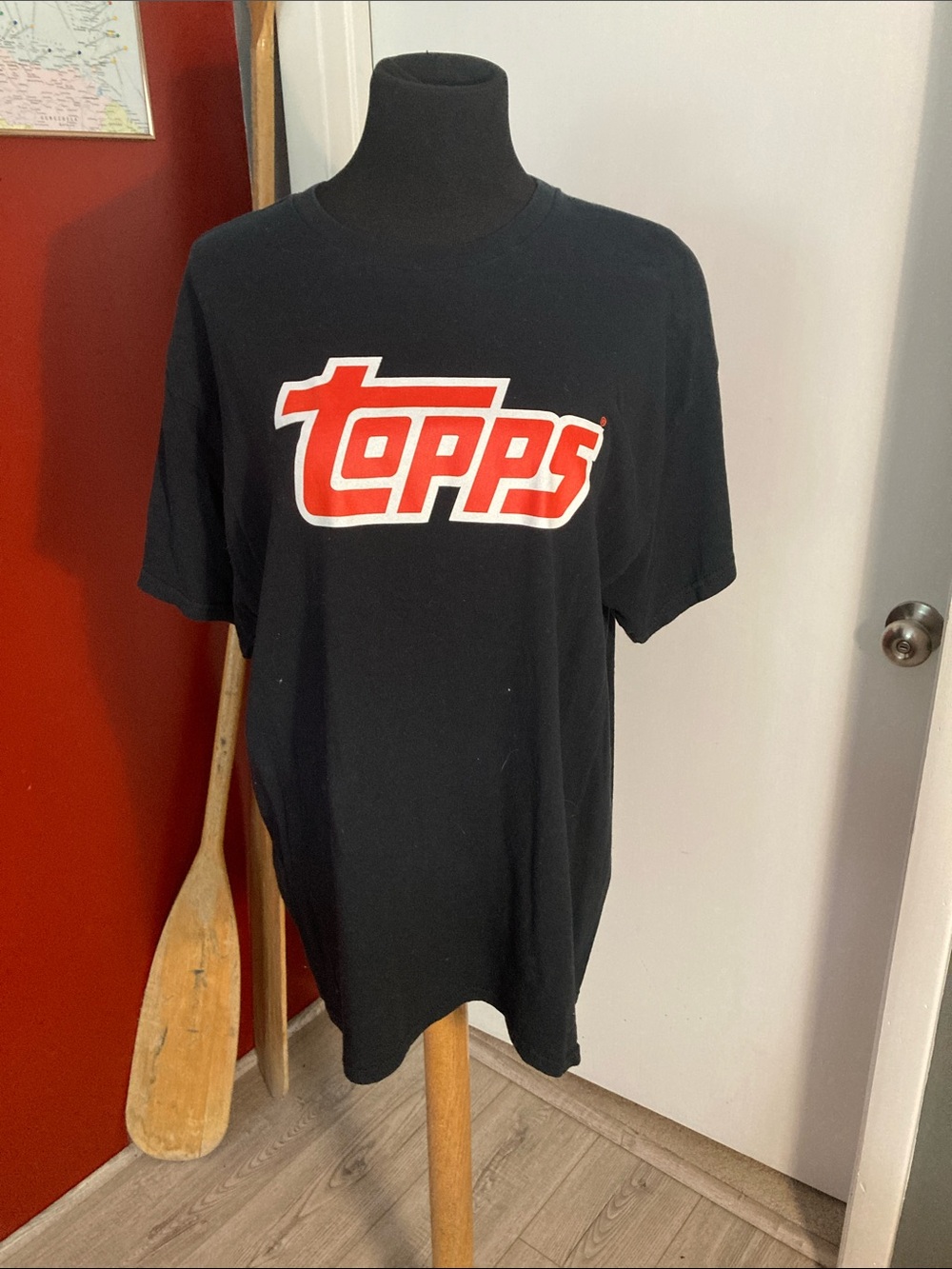Topps Black Tee with Red and White Logo